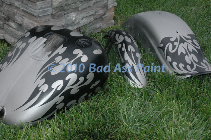 custom airbrush paint motorcycle black and gray flames design