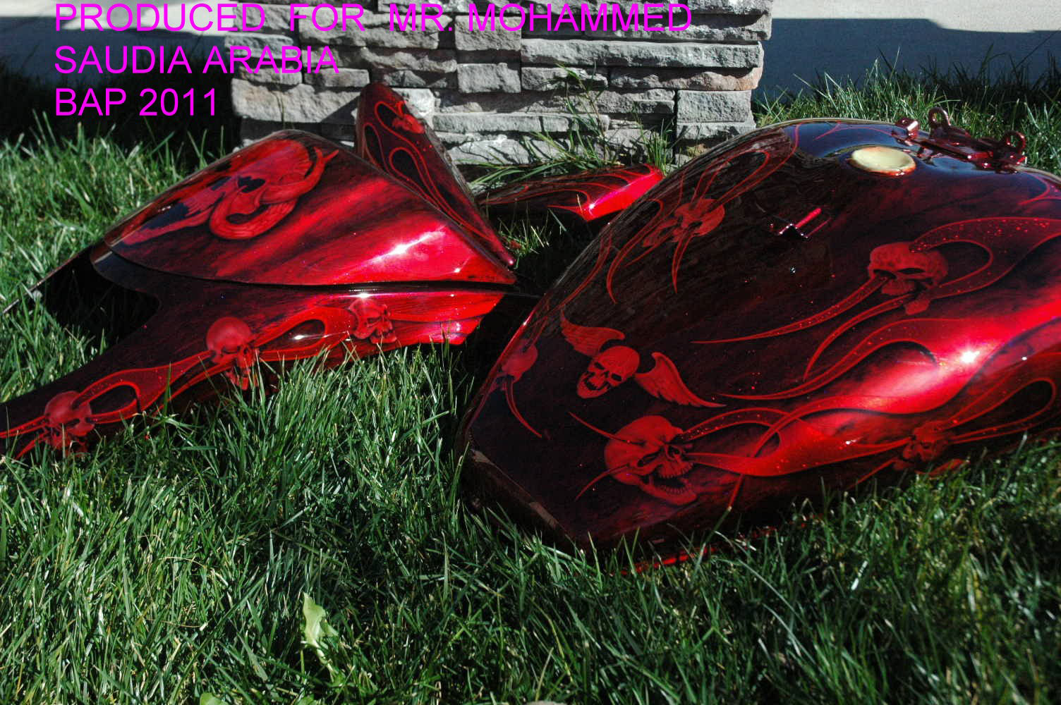 custom airbrush paint red flames and skulls motorcycle design