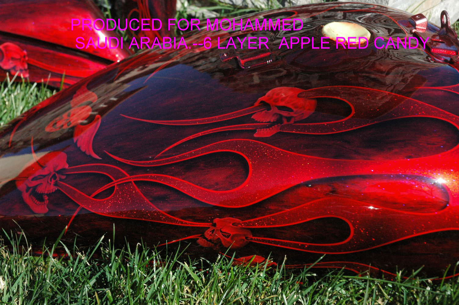 custom airbrush paint red flames and skulls motorcycle design